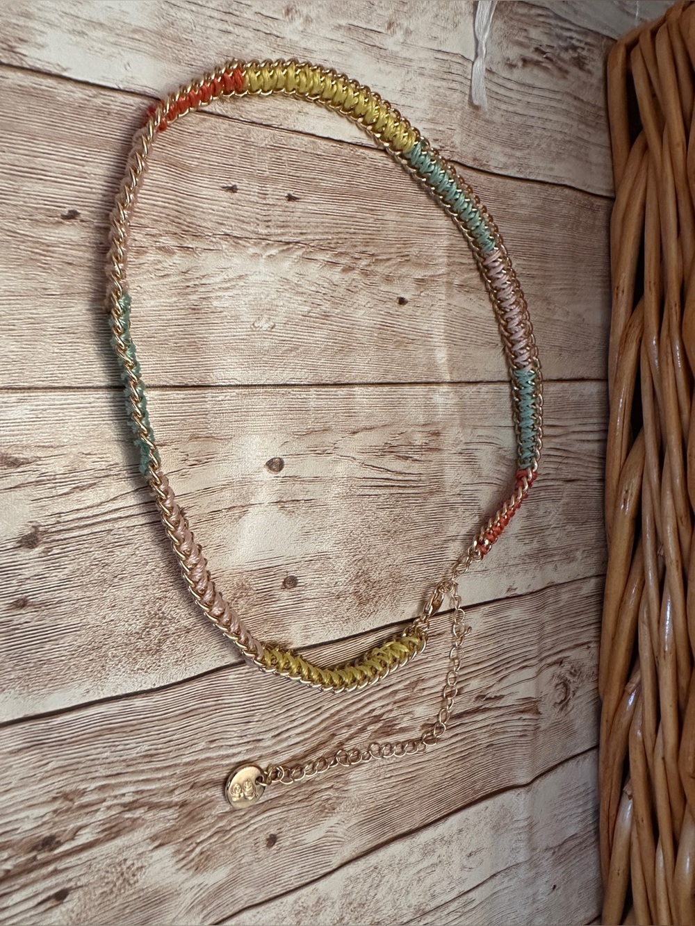 Multicolor Chain-Link Women's Necklace - Gold Tone with Pastel Accents